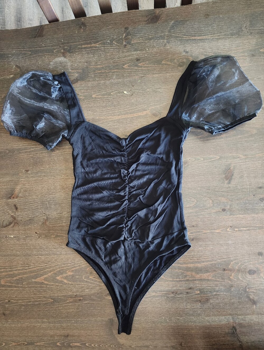 💐2/$25 Zara Black Bodysuit, Puffy Sleaves, Ribbed, Sweetheart Neckline, Small